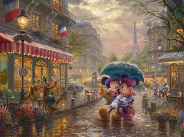 Mickey y Minnie en París Thomas Kinkade Pinturas al óleo